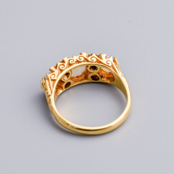 18ct Gold Opal & Diamond Carved Half Hoop Ring - Image 5