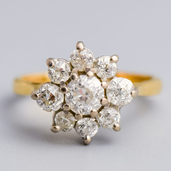 18ct Gold Antique Diamond Diasy Cluster Ring