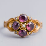 9ct Gold Victorian Almandine Garnet & Seed Pearl Cluster Ring