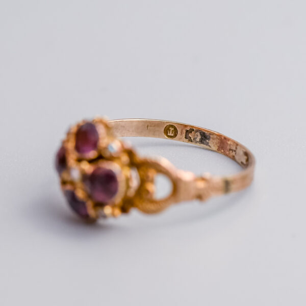 9ct Gold Victorian Almandine Garnet & Seed Pearl Cluster Ring - Image 4