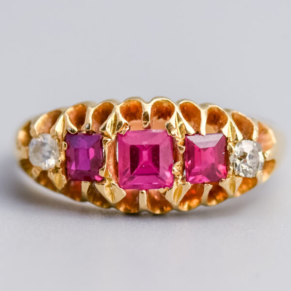 18ct Gold Edwardian Five Stone Ruby & Diamond Ring