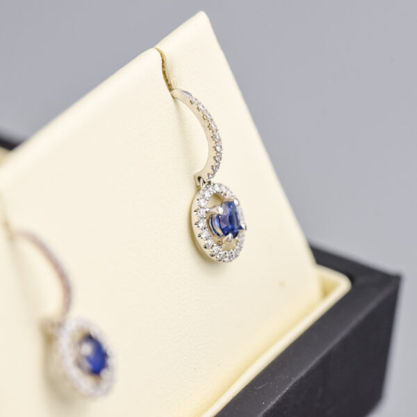 18ct Gold Sapphire & Diamond Dangly Earrings - Image 3