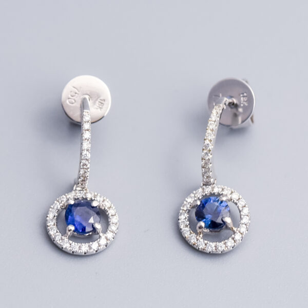 18ct Gold Sapphire & Diamond Dangly Earrings - Image 4