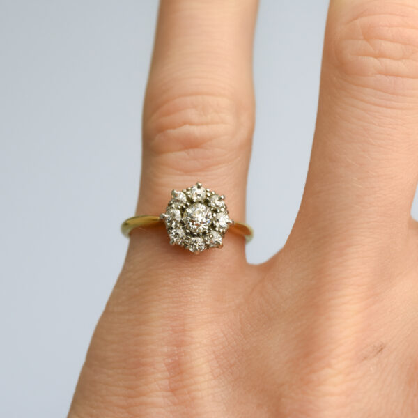 18ct Gold Antique Diamond Cluster Ring - Image 5