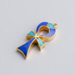 18ct Gold Lapis Lazuli & Turquoise Ankh Cross Pendant
