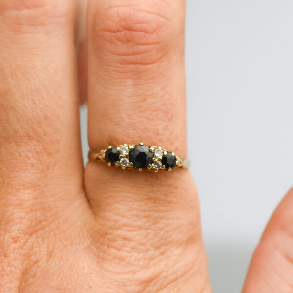 9ct Gold Sapphire & CZ Half Hoop Ring - Image 6