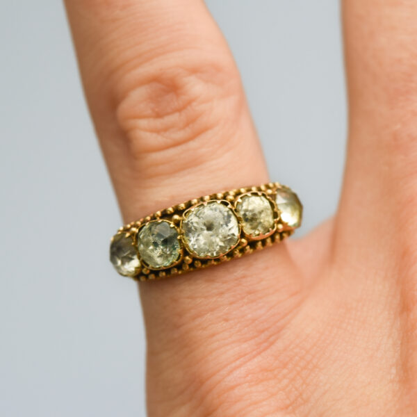 15ct Gold Antique Georgian Five Stone White Paste Ring - Image 6