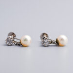 9ct White Gold Faux Pearl & CZ Dangly Earrings