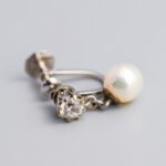 9ct White Gold Faux Pearl & CZ Dangly Earrings