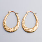 9ct Gold Twisted Oval Hoop Earrings