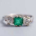 Platinum Antique Emerald & Diamond Ring