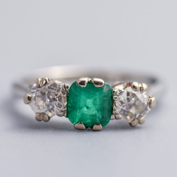 Platinum Antique Emerald & Diamond Ring