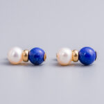 9ct Gold Lapis Lazuli & Peal Beaded Earrings