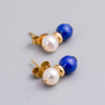 9ct Gold Lapis Lazuli & Peal Beaded Earrings