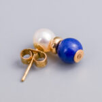 9ct Gold Lapis Lazuli & Peal Beaded Earrings