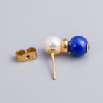 9ct Gold Lapis Lazuli & Peal Beaded Earrings