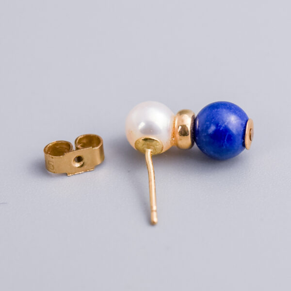 9ct Gold Lapis Lazuli & Peal Beaded Earrings - Image 4