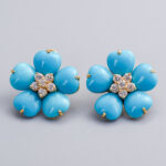 18ct Gold Turquoise & CZ Flower Earrings