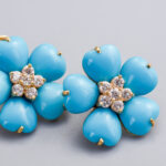 18ct Gold Turquoise & CZ Flower Earrings