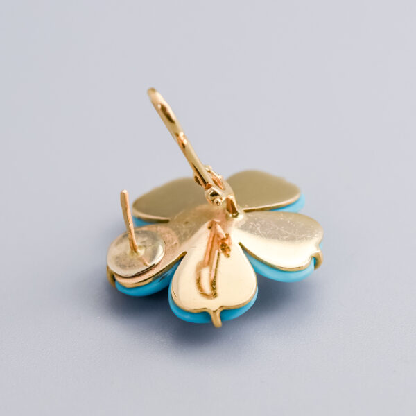 18ct Gold Turquoise & CZ Flower Earrings - Image 4