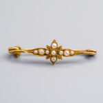 9ct Gold Victorian Starburst Seed Pearl Brooch