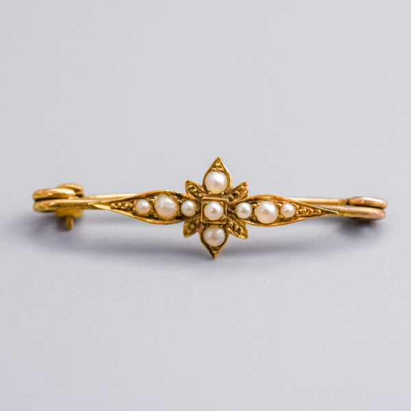9ct Gold Victorian Starburst Seed Pearl Brooch