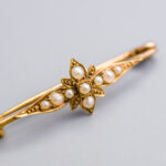 9ct Gold Victorian Starburst Seed Pearl Brooch