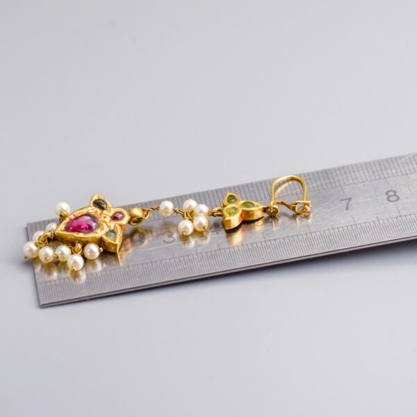 18ct Gold Antique Multi-Gemstone Cluster Drop Earrings - Image 9