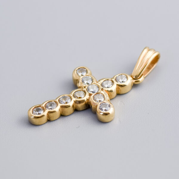 9ct Gold CZ Cross Pendant - Image 2