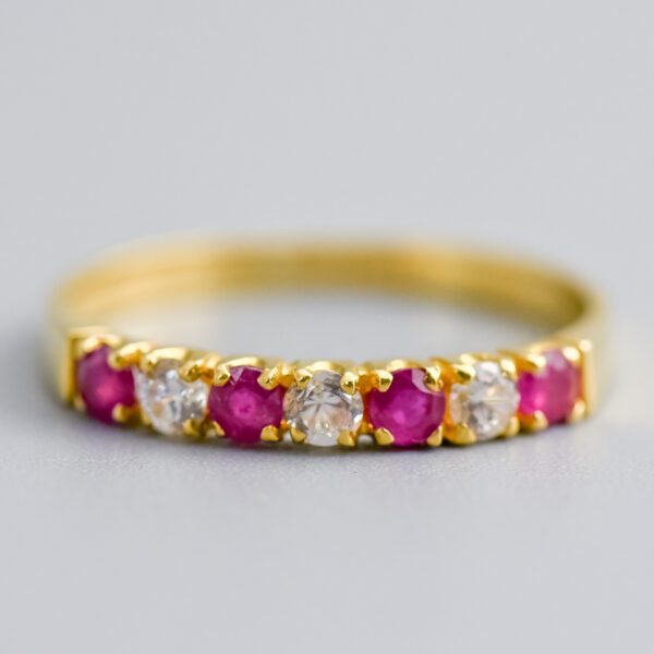 18ct Gold Ruby & CZ Half Eternity Ring