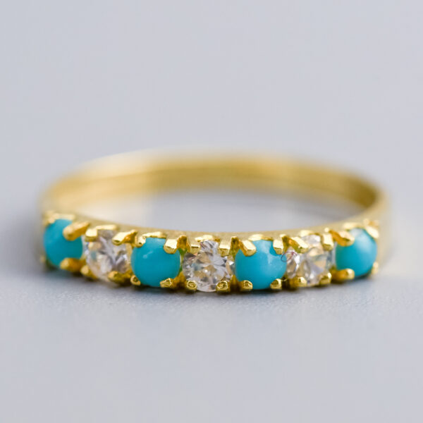 18ct Gold Turquoise & CZ Half Eternity Ring