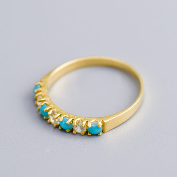 18ct Gold Turquoise & CZ Half Eternity Ring - Image 3