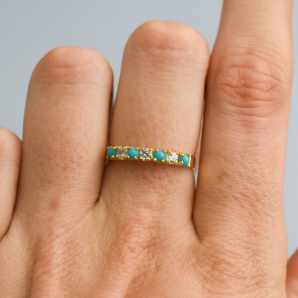 18ct Gold Turquoise & CZ Half Eternity Ring - Image 6