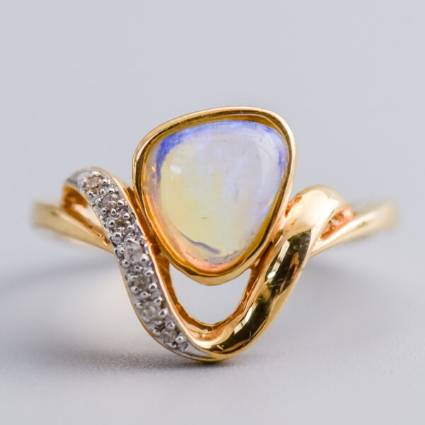 14ct Gold Opal & Diamond Swirled Ring - Image 2