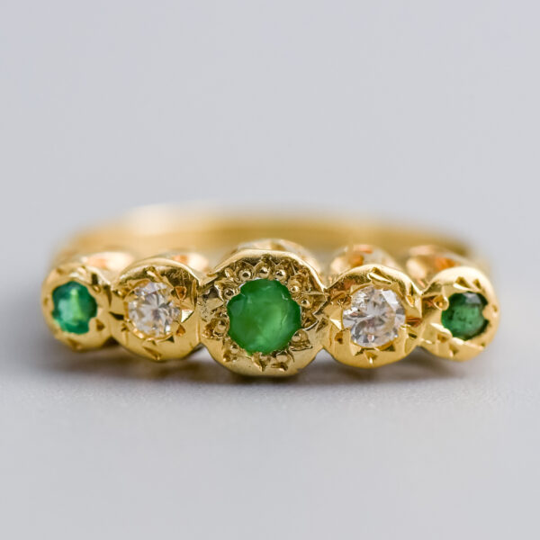 18ct Gold Five Stone Emerald & Diamond Ring