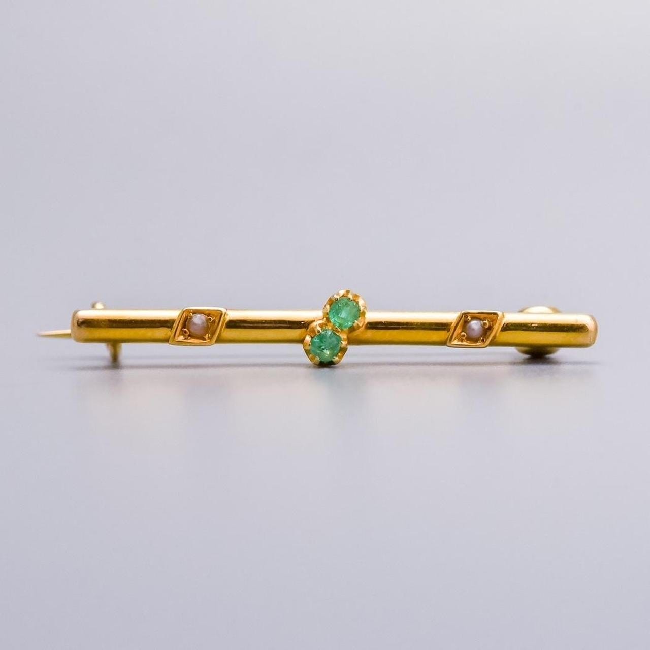 14K Gold Edwardian Emerald Brooch