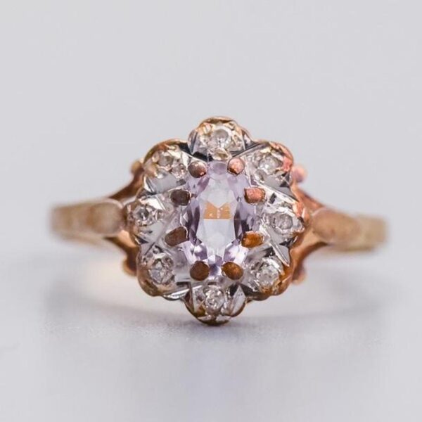 9K Gold Amethyst and Diamond Ring
