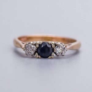 9K Gold Sapphire and Diamond Ring