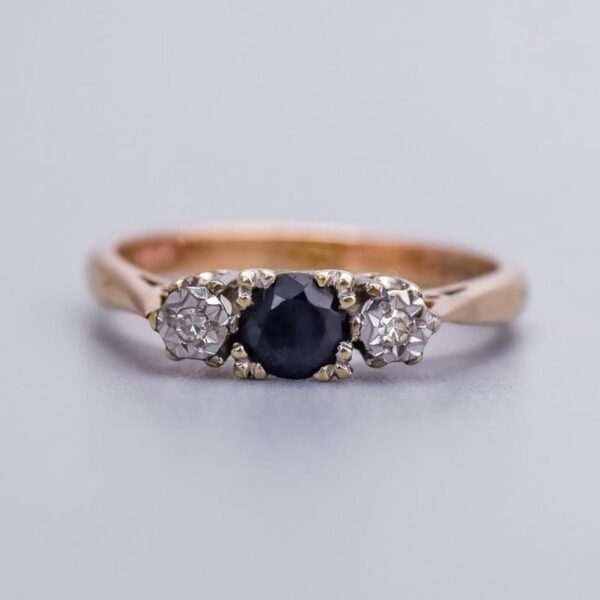 9K Gold Sapphire and Diamond Ring