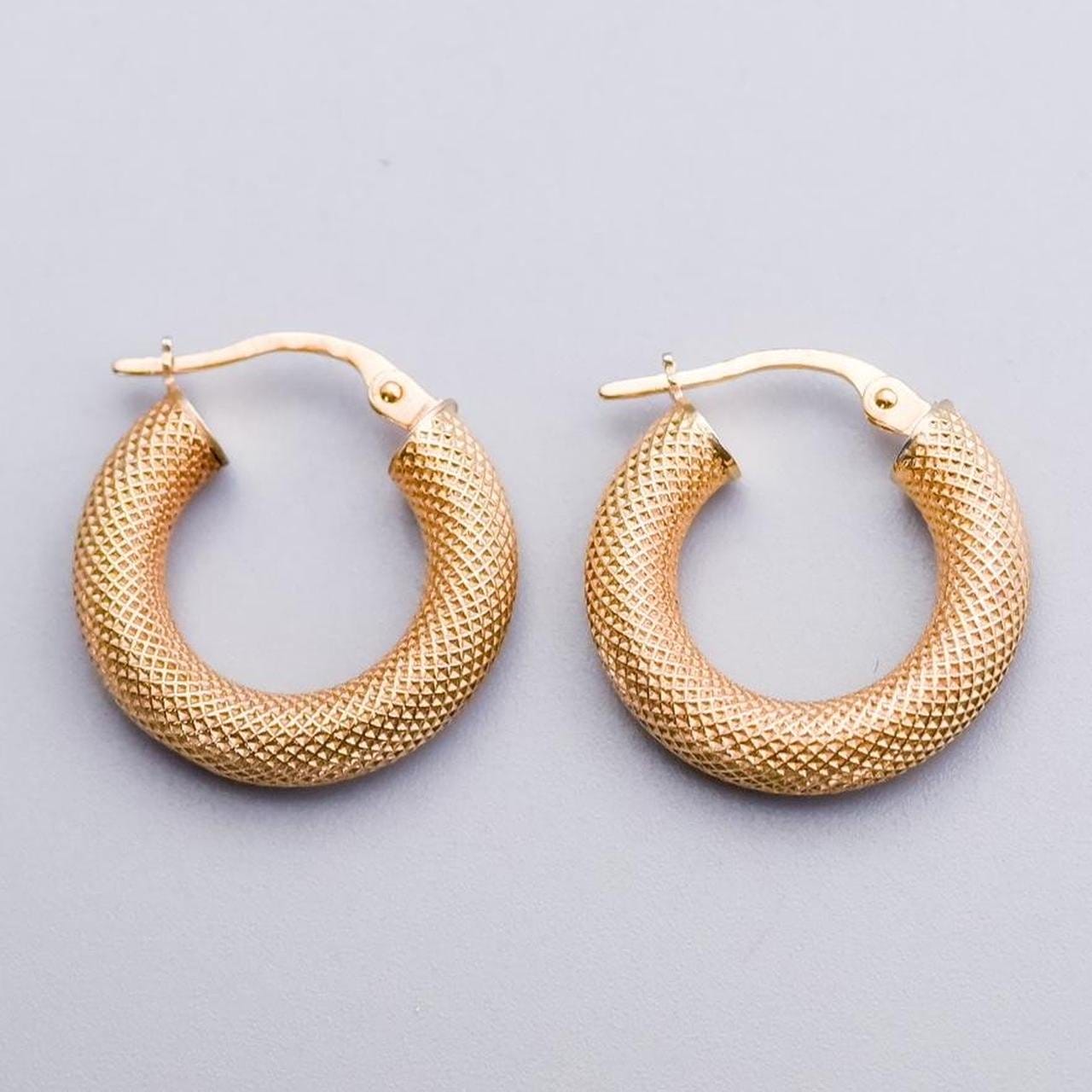 9K Gold Textured Hoop Earrings