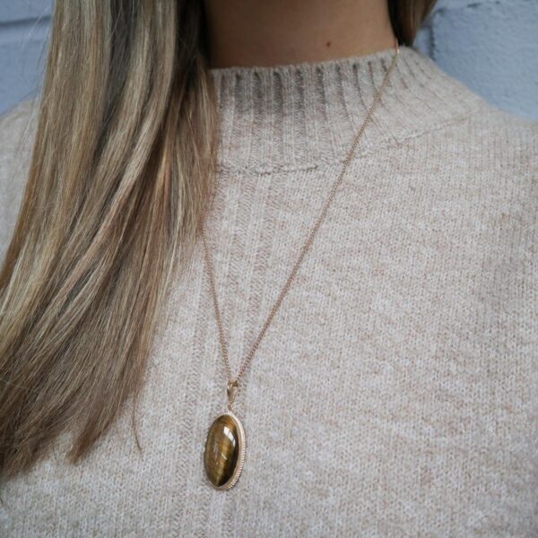 9K Gold Tigers Eye Pendant Necklace