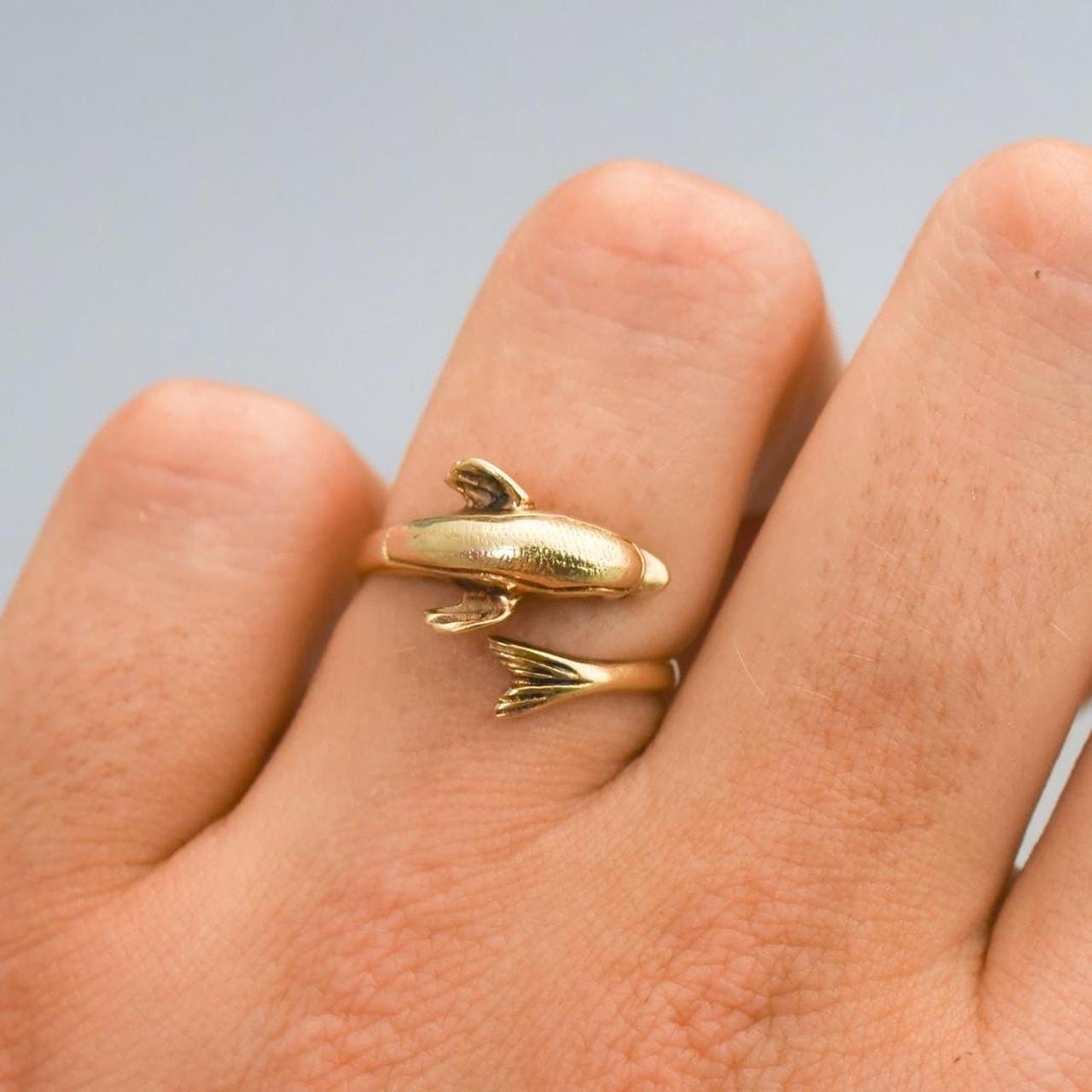 14K Gold Dolphin Wrap Around Ring
