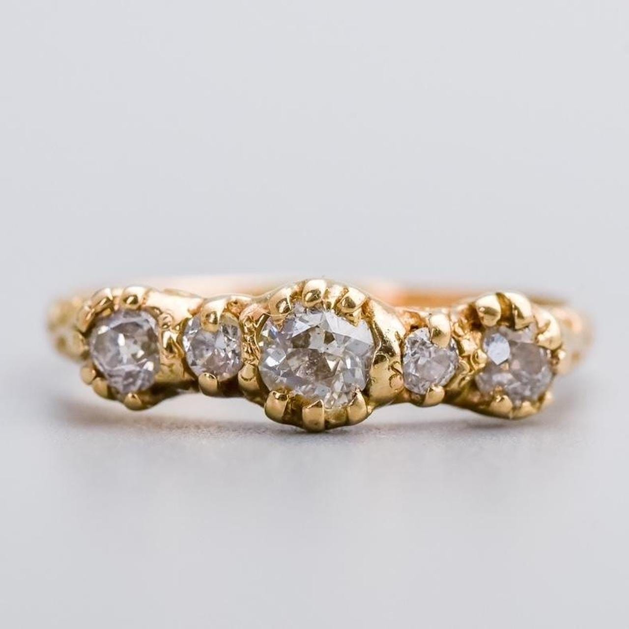 15K Gold Antique Diamond Carved Half Hoop Ring