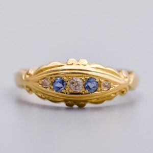 18K Gold Antique Sapphire and Diamond Ring