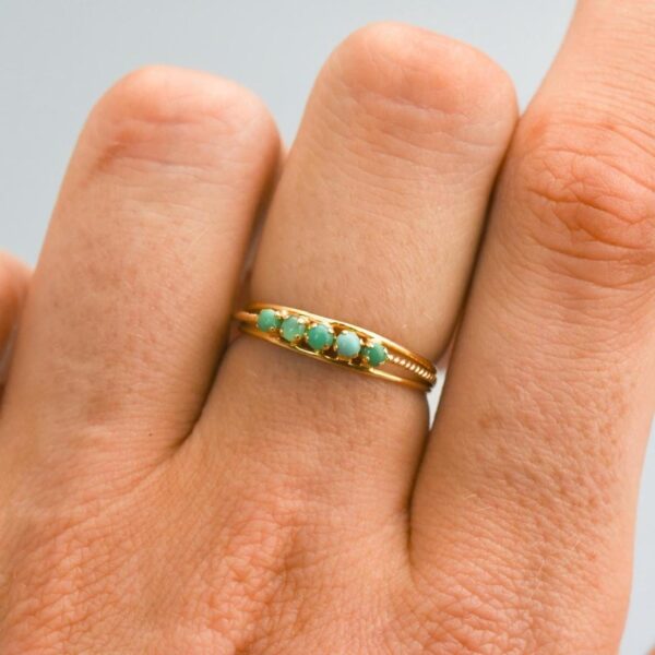 18K Gold Antique Five Stone Turquoise Ring