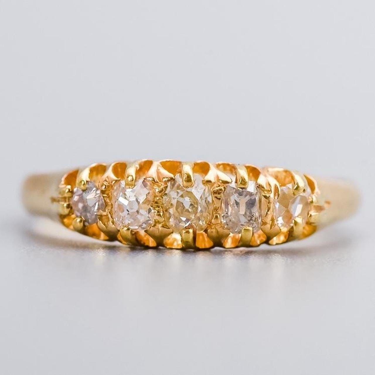 18K Gold Antique Five Stone Diamond Ring