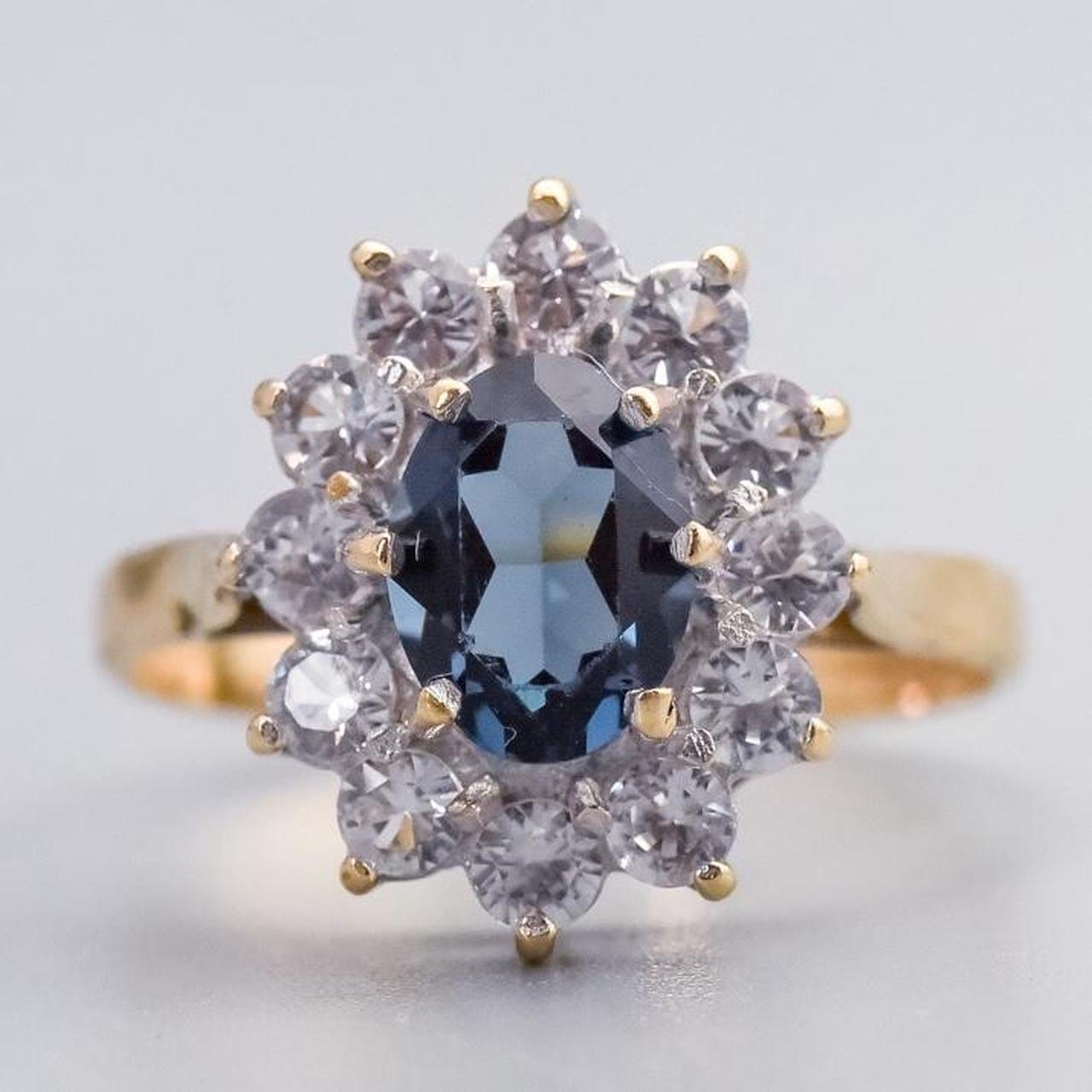 9K Gold Blue Tourmaline & CZ Cluster Ring