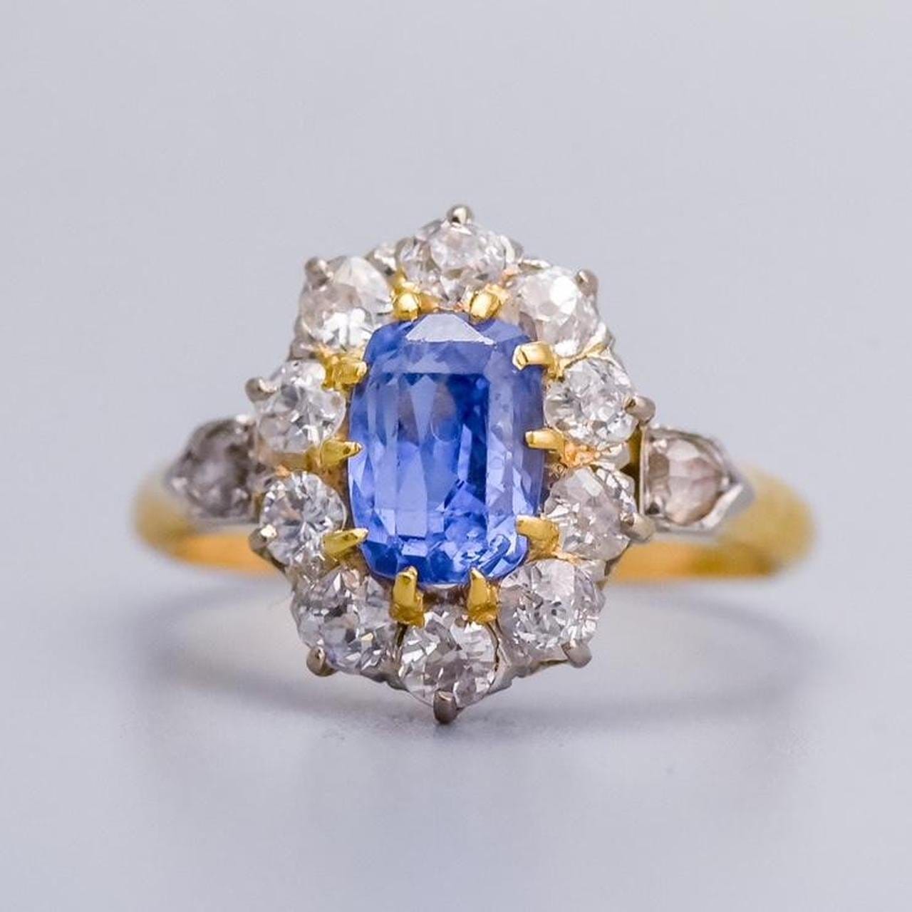 18K Gold Antique Sapphire and Diamond Ring