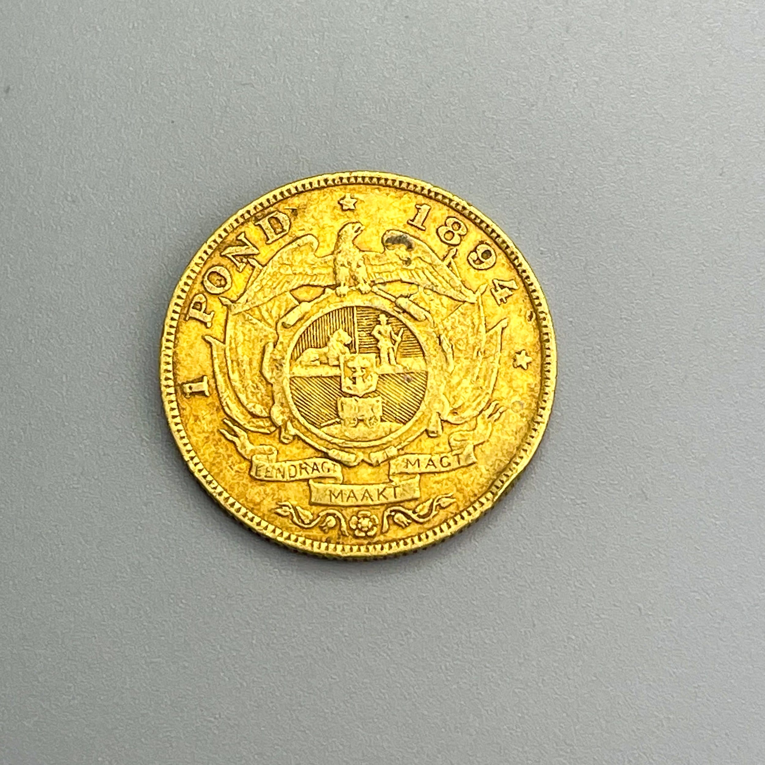 1894 Full 1 Pond Gold Coin South Africa Republic Kruger (Cheapest on market)