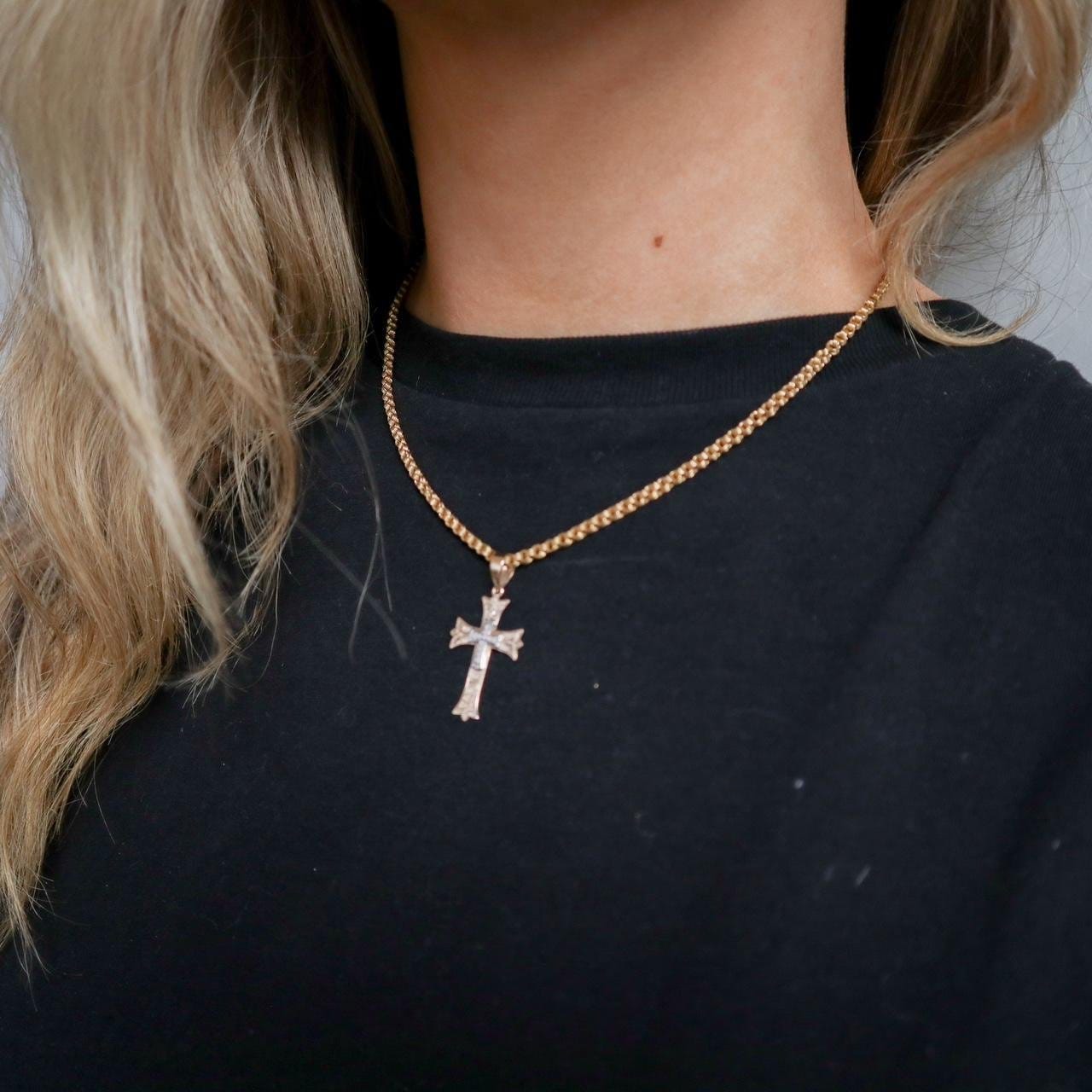 9K Gold Cross Pendant Necklace